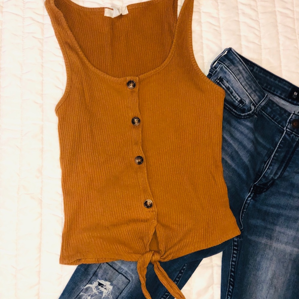 Tied Front Button Tank Top